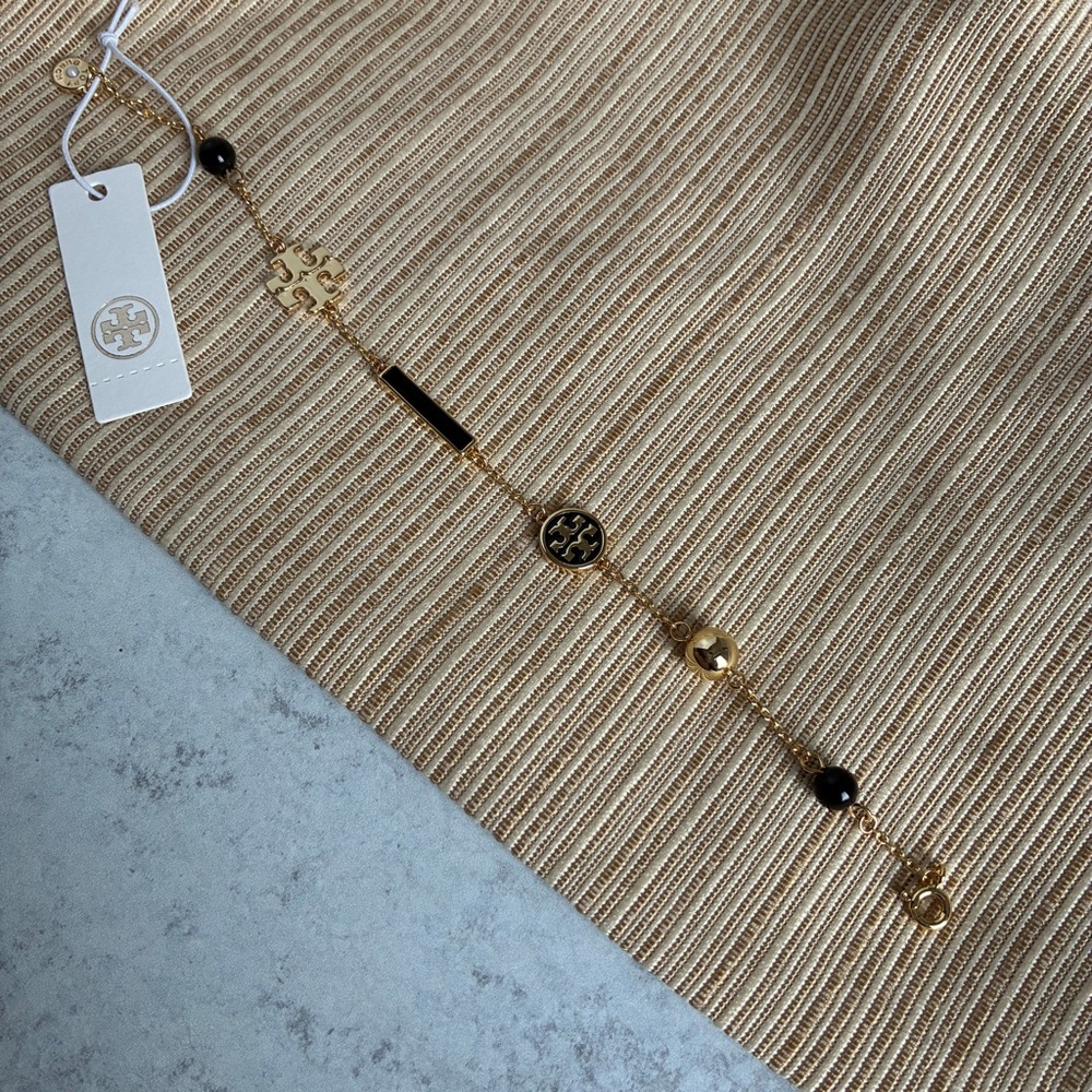 Tory Burch Gold Black Double T Logo Bracelet - Picture 9 of 9